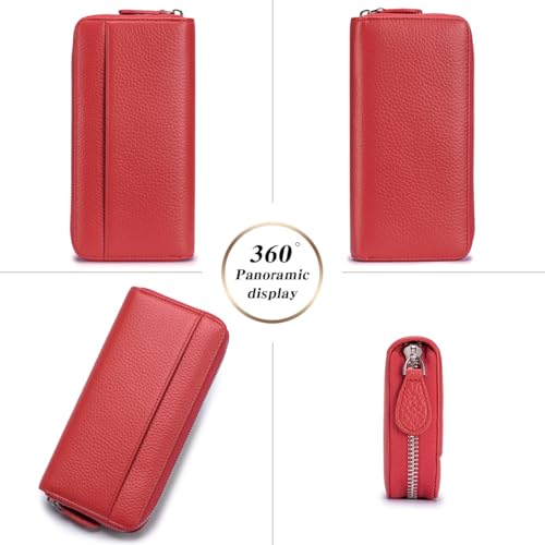 Large Capacity wallets for women RFID Blocking Leather Long Zipper Clutch Wallet with 18 Card Slots & coin Pocket,Red4