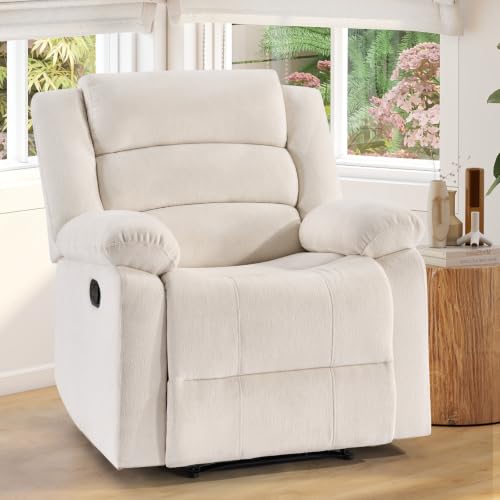 Image of ANJ Overstuffed Manual Recliner Chair, Soft Chenille - White
