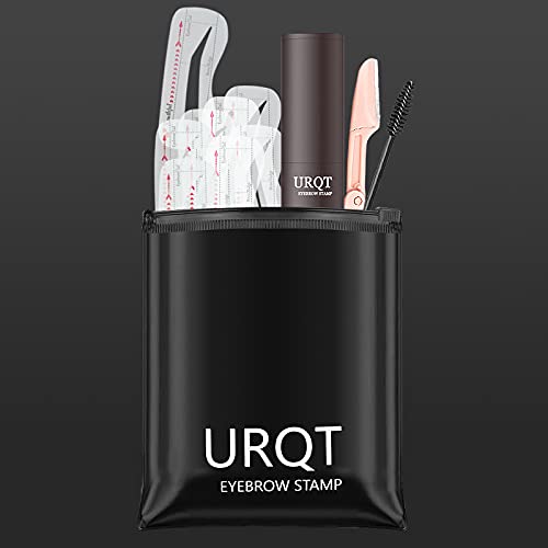 URQT One Step Eyebrow Stamp Shaping Kit - Eyebrow Powder Stamp Makeup with 10 Reusable Eyebrow Stencils Eyebrow Razor and Eyebrow Pen Brushes, Long Lasting Buildable Eyebrow Makeup (Brunette)