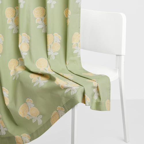 Image of haus & kinder Digital Printed Cotton Door Curtains 7 Feet Long Pack of 2 Door Curtains, 7 Feet Curtains for Door (Soleil Botanique, Sage 130x213 CM)