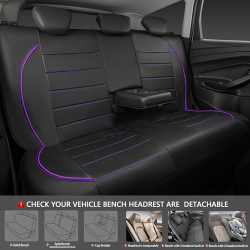 Image of CAR PASS Piping PU Leather Car Seat Cover,Inside Zipper Design and Reserved Opening Holes Airbag Compatible,Universal FIT for Car, SUVs,Van,Trucks,Full Set, Black & Purple