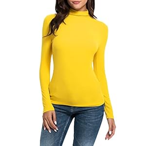 Bastwahl Pull col roulé Femme,T-Shirt à Col Roulé pour Femmes Haut à Manches Longues Basique De Couleur Unie Pull Élégant Et Ajusté Jaune