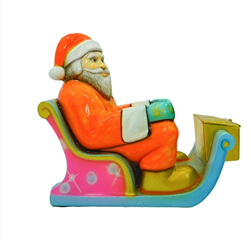 Trineo de resina de Papá Noel naranja y turquesa para exterior e interior, 60 x 115 x 110 cm para shooting decoración navideña