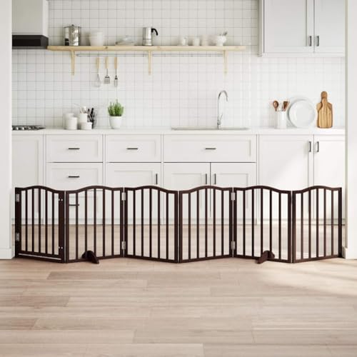 Homgoday 6-TLG. Hundetor mit Tür Faltbar Hunde Absperrgitter Hundegitter, Haustiertor Türschutzgitter Hundebarriere für kleine Hunde Haustier Braun Eiche 300 cm Pappelholz|50 x 60 x 2 cm