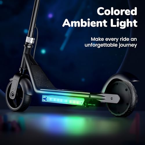 iScooter IK3 Electric Scooter for Kids Ages 6-12, 150W Motor, LED Display, 3 speeds Adjustable, Colorful Lights, Double Brake, Kids Electric Scooter with Magnetic Charging, Light Pink (Black) - Thumbnail 5