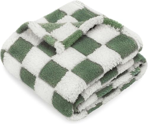 Image of HOMRITAR Baby Blanket for Boys 3D Checkered Baby Blankets Soft Plush Warmer Fluffy Fleece Infant Toddler Newborn Receiving Blankets for Bed Crib Stroller All Season 30 x 40 Inch, Forset Green