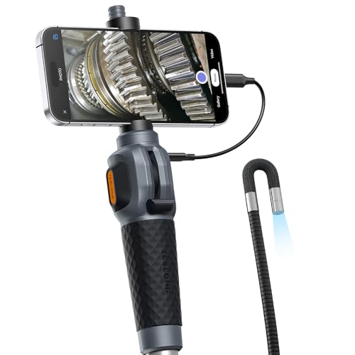 Teslong Two-Way Articulating Borescope with Light, USB-C Endoscope Inspection Camera with 5FT Semi-Rigid Probe, Flexible Snake Scope for Home Repair, Automotive, Compatible with iPhone 15/16 & Android