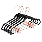 MIZGI Premium Velvet Pants Hangers with Clips (Pack of 20) Slim Skirt Hangers- Non Slip Felt Outfit Dress Hangers Black - Copper/Rose Gold Hooks,Space Saving Shirt Clothes Hangers