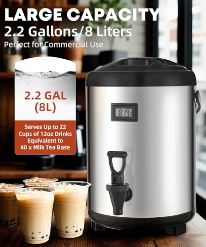 THXSUN Insulated Beverage Dispenser with Spigot,2.2 Gallon/8L Coffee and Drink Server,Non-electric Thermal Hot and Cold Beverage Dispenser for Juice Chocolate Tea Milk