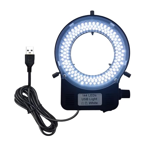 USB LEDリングライト イルミネーター、144 64 LED ホワイト 調節可能なランプ 工業用単眼鏡 双眼鏡 三眼 ステレオ ビデオ レンズ 顕微鏡 & カメラ (USB 144 LED)
