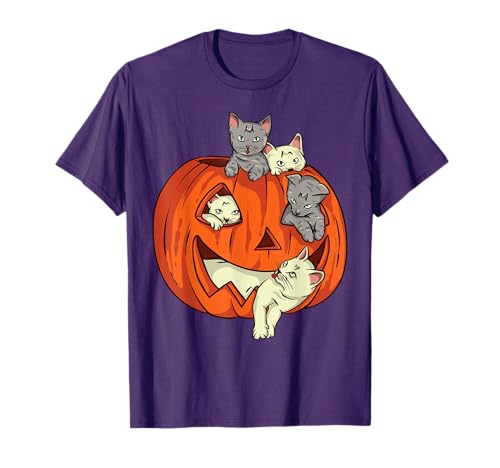 Cats Pumpkin Carved Jack O Lantern Cat Halloween Costume Men Women Kids T-Shirt