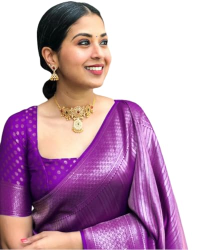 Image of Flosive Women's Beautiful Kanjivaram Silk Saree With Blouse Piece