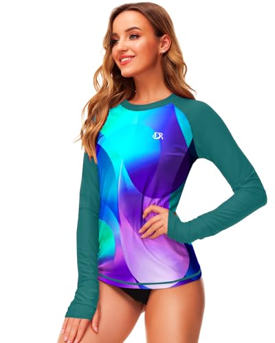 Image of Deerose Womens Gradient Rash Guard UPF 50+ Swim Shirts Surfing Top with Thumb Hole