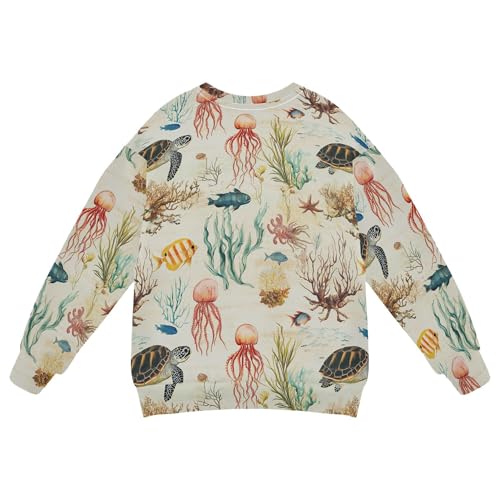 JUNZAN Cartoon Sea Turtle Jellyfishes Little Boys Sweatshirt Hoodie Fleece Fall Tops Shirts Camping 4T2