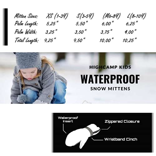 Highcamp Winter Snow Ski Mitten Gloves Waterproof With Zipper On Long Cuff For Kids Toddlers Boy Girl-Lunar,Xs (1-3 Y) #TOP6