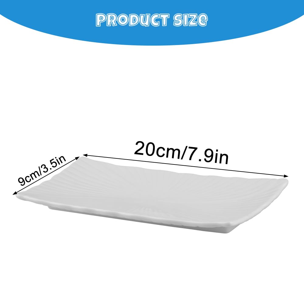 Juego de 6 Platos Rectangulares Ceramica Fuentes Rectangulares Bandejas Blancas 20x9x1,4cm Bandeja Decorativa de Rectangulares para Filete, Bocadillo, Postre, Ensalada