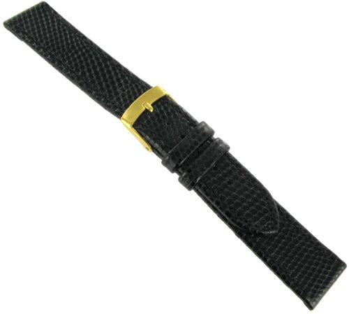 Morellato 16mm Genuine Leather Lizard Grain Padded Stitched Black Watch Band Regular-2125
