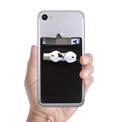 CASZONE RFID Blocking Phone Card Wallet - [2 PCS] Credit Card Holder for Back of Phone Ultra-Slim Self 3M Adhesive Lycra Double Pockets Sleeves for iPhone 11 Pro Max, Galaxy and Smartphones - Black