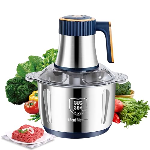 Hachoir Électrique, Hachoir a Viande avec 5L Bol en Acier Inoxydable, Hachoir a Viande Électrique 500W avec 5 Niveaux de Vitesse et 6 Lames, Mixeur Hachoir pour Légumes Hacher Viande (Bleu)