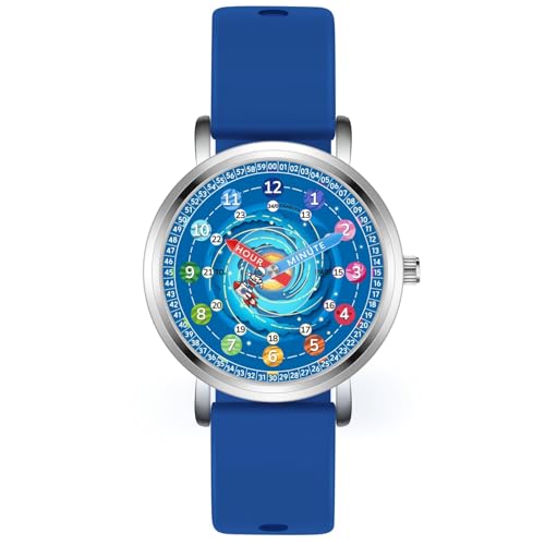 Montre enfants 7 à 10 ans bleu foncé : cadeau idéal espace