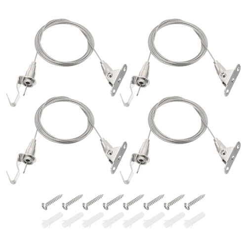 Image of PATIKIL 4 Pcs Adjustable Picture Hanging Wire Kit, 2m /6.6ft Fit for 1.5mm Wire Heavy Duty Stainless Steel Wire Rope Hanger Hardware with 180 Degree Rotary Hook for Hanging Mirrors, Frames