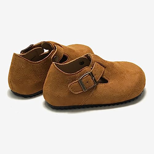 Auhoho Sapato infantil casual de cortiça de couro para meninos e meninas, Café, 2.5 Little Kid