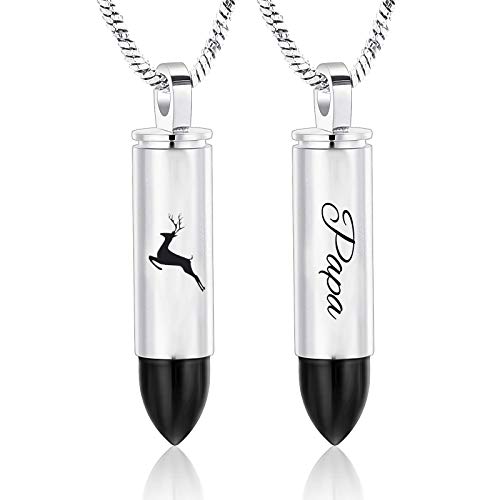 Yinplsmemory Cremation Jewelry for Ashes Locket Deer Bullet Pendant Urn Necklace for Ashes Keepsake Memorial Jewelry for Ashes for Dad Papa