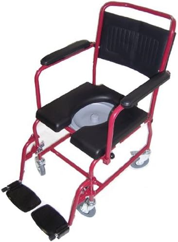 MedMobile® 2-in-1 Commode/Shower Wheelchair with Drop-Down Armrests, Locking Rear Castors, Detachable Footrests and PU Commode Seat