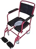 MedMobile® 2-in-1 Commode/Shower Wheelchair with Drop-down Armrests, Locking Rear Castors, Detachable Footrests and PU Commode Seat