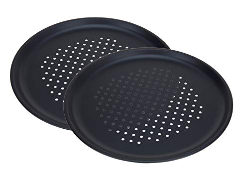Juego de 2 bandejas para pizza – Diámetro de 32 cm – Redondo con revestimiento antiadherente perforado