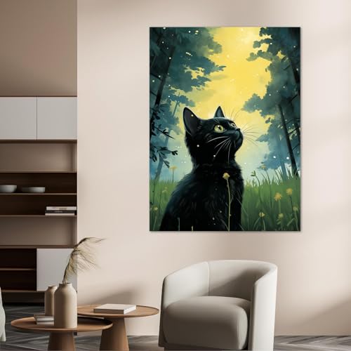 Poster chat noir lune cadre tableau déco murale ZMFBHFBH - 5