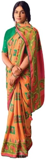 THATH BANARAS Women Paithani And Brasso Silk Printed Saree with Designer Blouse Piece (Color:- Multicolor)