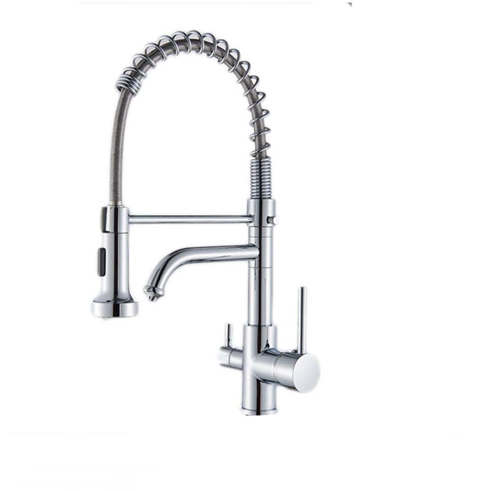MXXQRHF Nickel Chrome Kitchen Sink Faucet Purified Free Rotation Hot Cold Mixer Dual Handle Tap Deck Mount Spring Drink Faucets,Chrome