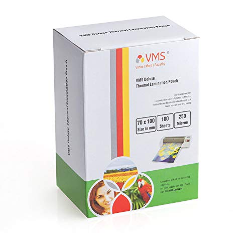 Image of VMS Deluxe Thermal Lamination Pouch(Sheets) & VMS Deluxe 70x100mm 250 Micron Lamination Pouch - 2 x 100 Sheets