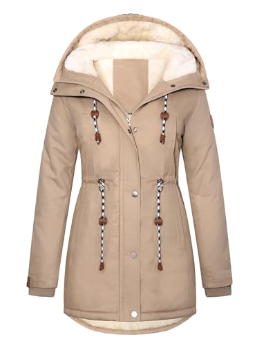 Women's Winter Fleece Lined Sherpa Parka Jacket Warm Thicken Fuzzy Hooded Down Coat Casual Plush Drawstring Outerwear