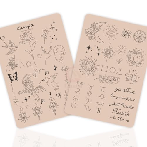 2PCS Gray Fine Line Pattern Printed Tattoo Training Skin Realistic Silicone Practice Skin with Both Side Design for Tattoo Artis (2PCS Beige Design #9)