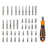 Lames en alliage d'acier pour une longue durée de vie. Coffret pratique de 44 embouts regroupant les tailles courantes pour la plupart des travaux de vissage. Boîtier plastique compact pour un rangement organisé. Référence SCS37. Ne jamais utiliser un tournevis sur une pièce tenue à la main — un glissement peut causer des blessures graves.