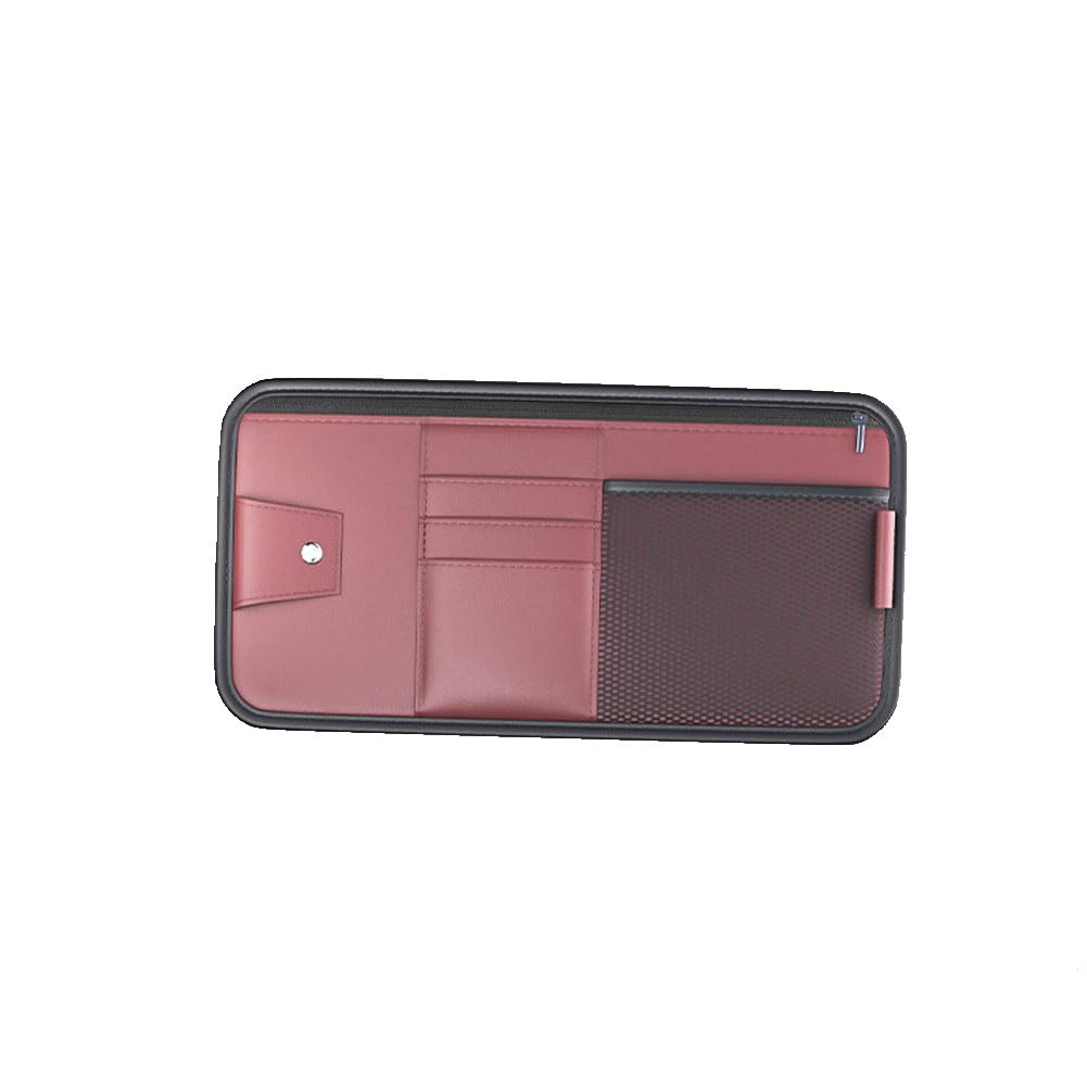 GTALIJHN Car Sun Visor Organiser Bag For Fiat Tipo Kombi 358 2016-2020, PU Leather Storage Pouch Multi-pocket for Sunglasses Holder Card License Registration,Red