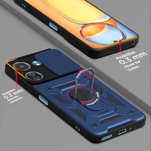 Image of Pikkme D10 Tough Armor Bumper Case | 360 Protection Case | Sliding Camera Shield Cover & Ring Holder Stand Back Cover for Redmi 13C 4G / Poco C65 (Blue)
