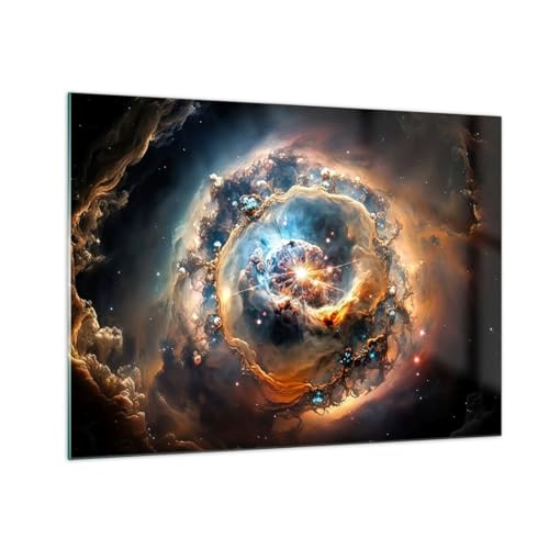 Moderne Impression sur Verre Univers Cosmos Galaxie Image Tableau en Verre Decoration Murale 70x50cm Deco Cadre Salon Chambre Cuisine Horizontal Petit Tableaux...