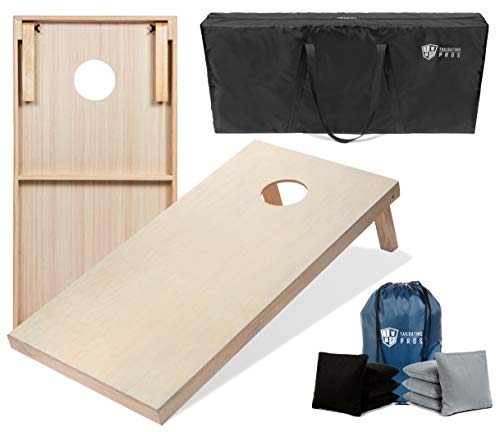 Tailgating Pros Cornhole Board Set Plain Wooden Corn Hole Toss Game Regulation 4 x 2 & Compact 3 x 2 Boards Available w/Bean Bags Carrying Case & Optional LED Lights