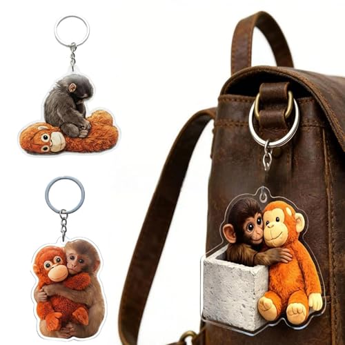 Chaveiro Protect Punch The Monkey, chaveiro fofo de acrílico com pingente de pelúcia, para mochila, bolsa, chaves de carro presentes (2 peças)