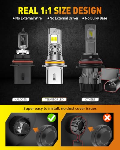 Image of Termitor 2026 9007 /HB5 Light Bulbs, 70,000LM 1200% Brighter, 70K+ Hours Lifespan, No Adapter Required, 1:1 Halogen Bulb Replacement, 6500K Cool White, Plug and Play, Pack of 2