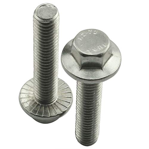 Image of 12pcs Silver Tone Flanged Hex Head Bolts Flange Hexagon Screws, 304 Stainless Steel M6x16