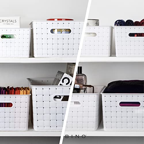 Bino | Plastic Basket, Medium - White | The Stable Collection | Multi-Use Storage Basket | Rectangular Cabinet Organizer | Baskets For Organizing With Handles | Home & Office Organization And Storage #TOP3