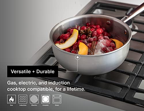 Misen 5-Ply Stainless Steel Saucier with Lid– Induction-Compatible Pan with Curved Sides for Smooth Stirring - Oven Safe to 800F – Even Heat Distribution & Ergonomic Handle - 2 QT - Thumbnail 4
