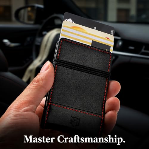 Image of RFID Minimalist Slim Wallet for Men and Women, Holds Up to 12 Cards, Cash, Key Thin and Lightweight Credit Card Holder, Black Eco Leather