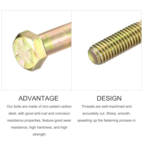 Image of METALLIXITY Hex Bolts (1 /2-13x3) 25Pcs, Carbon Steel Zinc Plated UNC Hex Head Screw Bolt Machine Screws - for Furniture Repair, Yellow