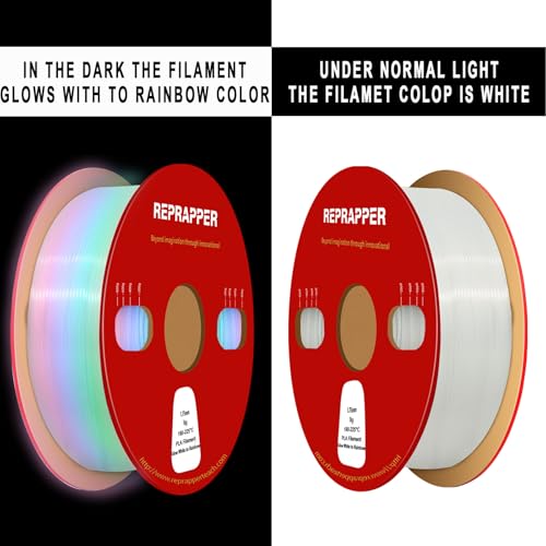 Image of RepRapper Glow in the Dark White to Rainbow PLA Filament 1.75mm (+- 0.03mm) 2.2lb (1kg) for 3D Printer, White Material with Rainbow Multicolor Glow Effect