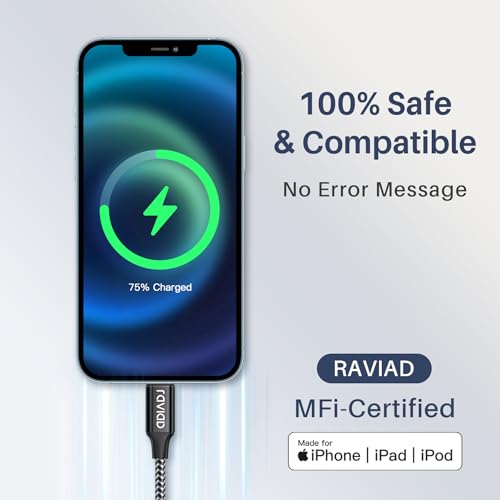 RAVIAD USB C auf Lightning Kabel [2Pack 1M], iPhone Ladekabel MFi Zertifiziert Power Delivery Nylon USB C Lightning Kabel für iPhone 14/13 Pro Max/12 Pro Max/12 Mini/11 Pro/X/XS/XR/SE- Schwarz 3